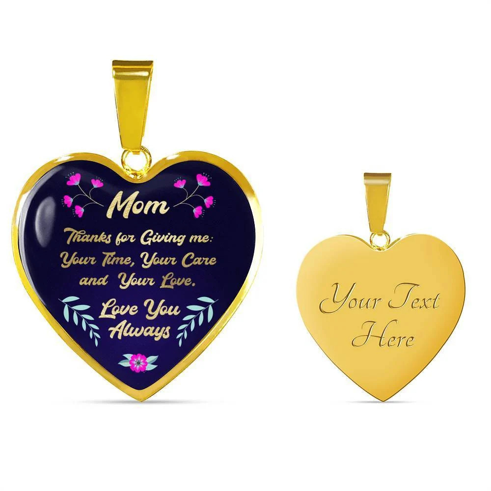 To My Mom Thanks Mother Necklace Personalized Engraved Gold Heart Necklace Cust